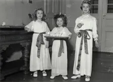 Princesses Birgitta, Desiree and Margaretha of Sweden, St Lucy's Day, 1943. Creator: Karl Sandels