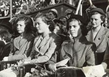 Princesses Desiree, Birgitta and Margaretha of Sweden at a dog show, Stockholm, 1950