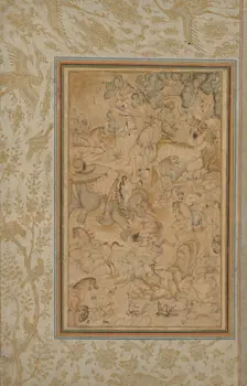 Princes hunting in a rocky landscape, c. 1580-85; borders added c. 1700s. Creator: Unknown