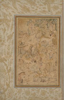Princes hunting in a rocky landscape, c. 1580-85; borders added c. 1700s. Creator: Unknown
