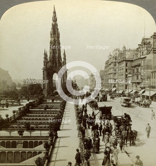 Princes Street and the Scott Monument, Edinburgh, Scotland, c late 19th century.Artist: Underwood & Underwood