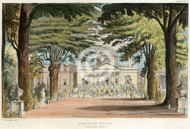 Principal front of Chiswick House, Hounslow, London, 1823. Artist: Unknown.