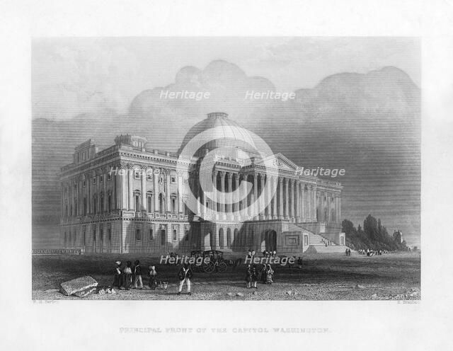 Principal front of the Capitol, Washington, c1820Artist: R Brandard