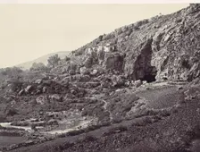 Principal Source of the Jordan, Flowing From a Cave Near Banias, Near the Site of the ..., ca. 1857. Creator: Francis Frith
