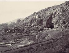Principal Source of the Jordan, Flowing From a Cave Near Banias, Near the Site of the ..., ca. 1857. Creator: Francis Frith