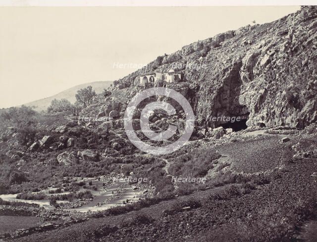 Principal Source of the Jordan, Flowing From a Cave Near Banias, Near the Site of the ..., ca. 1857. Creator: Francis Frith.