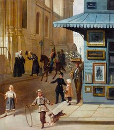 Print dealer at the corner of rue Mabillon and rue Saint-Sulpice, circa 1860. Creator: Unknown