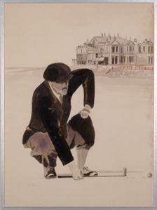 Print of golfer lining up putt, early 20th century. Creator: Unknown