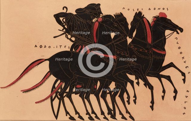 Print of the Decoration on a Greek Amphora, showing Aphrodite driving Poseidon in a Chariot, c1858. Creator: P Bineteau.