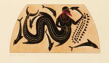 Print of the Decoration on a Greek Amphora, showing Poseidon accompanied by Dolphins, c1858. Creator: Kaeppelin et Compagnie