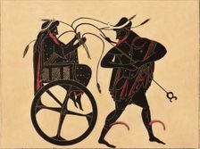 Print of the Decoration on a Greek Amphora, showing Triptolemus and Hermes, c1858. Creator: Fourquemin