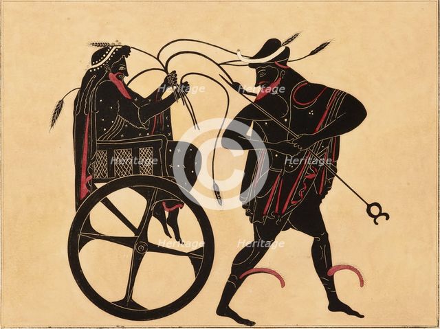 Print of the Decoration on a Greek Amphora, showing Triptolemus and Hermes, c1858. Creator: Fourquemin.