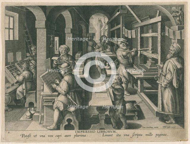 Print shop, 1570-1580. Creator: Galle, Philipp (Philips) (1537-1612).