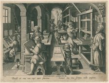 Print shop, 1570-1580. Creator: Galle, Philipp (Philips) (1537-1612)