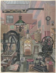 Print Shop, 1870, 1935/1942. Creator: Perkins Harnly