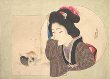 Print [woman and puppies], early-mid 19th century. Creator: Ikeda Eisen