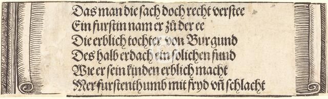 Printed text for "The Betrothal of Maximilian with Mary of Burgundy", 1515. Creator: Albrecht Durer.