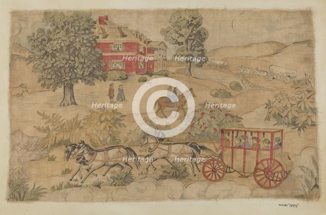 Printed Textile: Genre Scene, c. 1939. Creator: Michael Trekur.
