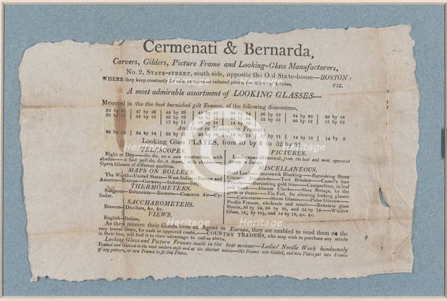 Printed Advertisement, 1805-8., 1805-8. Creator: Unknown.