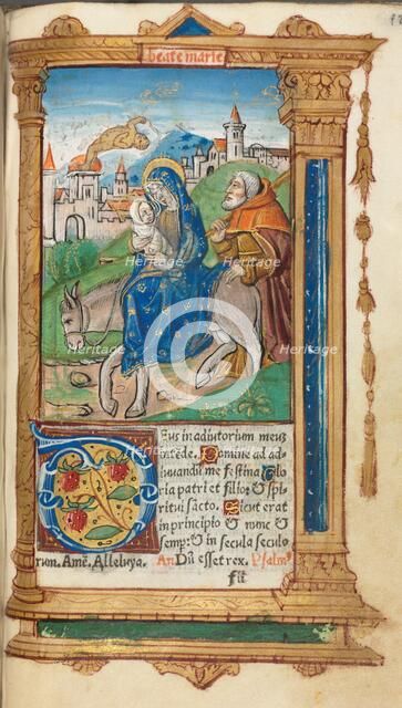 Printed Book of Hours (Use of Rome): fol. 42r, Flight into Egypt, 1510. Creator: Guillaume Le Rouge (French, Paris, active 1493-1517).