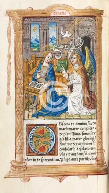Printed Book of Hours (Use of Rome): fol. 60v, The Annunciation, 1510. Creator: Guillaume Le Rouge (French, Paris, active 1493-1517).