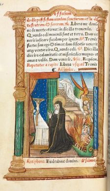 Printed Book of Hours (Use of Rome): fol. 84v, Dominican Nun in Prayer, 1510. Creator: Guillaume Le Rouge (French, Paris, active 1493-1517)
