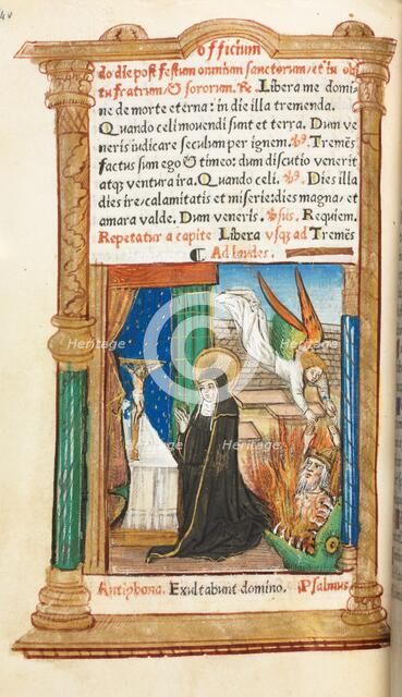 Printed Book of Hours (Use of Rome): fol. 84v, Dominican Nun in Prayer, 1510. Creator: Guillaume Le Rouge (French, Paris, active 1493-1517).