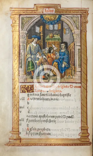 Printed Book of Hours (Use of Rome): fol. 8v, July calendar illustration, 1510. Creator: Guillaume Le Rouge (French, Paris, active 1493-1517).
