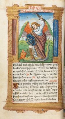 Printed Book of Hours (Use of Rome): fol. 97v, St. Michael the Archangel, 1510. Creator: Guillaume Le Rouge (French, Paris, active 1493-1517)