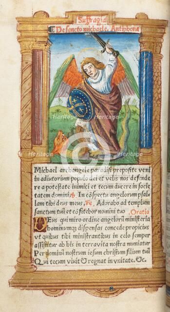 Printed Book of Hours (Use of Rome): fol. 97v, St. Michael the Archangel, 1510. Creator: Guillaume Le Rouge (French, Paris, active 1493-1517).