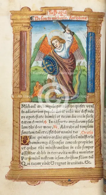 Printed Book of Hours (Use of Rome): fol. 97v, St. Michael the Archangel, 1510. Creator: Guillaume Le Rouge (French, Paris, active 1493-1517).