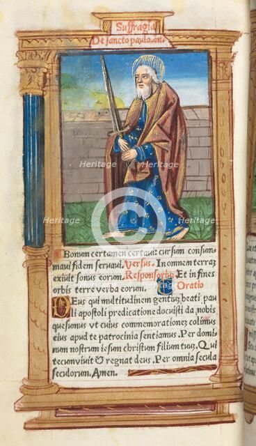 Printed Book of Hours (Use of Rome): fol. 99v, St. Paul, 1510. Creator: Guillaume Le Rouge (French, Paris, active 1493-1517).