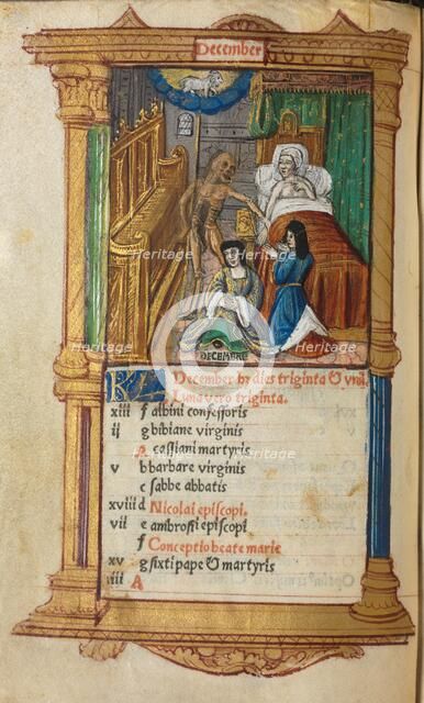 Printed Book of Hours (Use of Rome): fol. 13v, December calendar page , 1510. Creator: Guillaume Le Rouge (French, Paris, active 1493-1517).