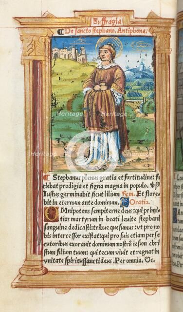 Printed Book of Hours (Use of Rome): fol. 100v, St. Stephen, 1510. Creator: Guillaume Le Rouge (French, Paris, active 1493-1517).