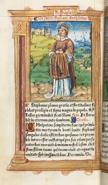 Printed Book of Hours (Use of Rome): fol. 100v, St. Stephen, 1510. Creator: Guillaume Le Rouge (French, Paris, active 1493-1517)