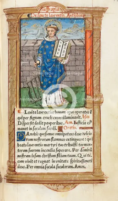 Printed Book of Hours (Use of Rome): fol. 101r, St. Lawrence, 1510. Creator: Guillaume Le Rouge (French, Paris, active 1493-1517).