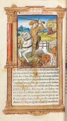 Printed Book of Hours (Use of Rome): fol. 103v, St. George Slaying the Dragon, 1510. Creator: Guillaume Le Rouge (French, Paris, active 1493-1517)