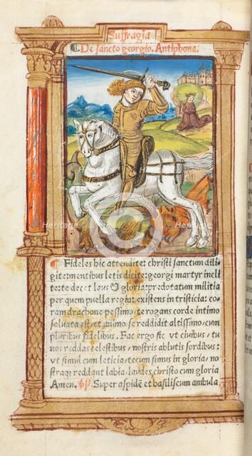 Printed Book of Hours (Use of Rome): fol. 103v, St. George Slaying the Dragon, 1510. Creator: Guillaume Le Rouge (French, Paris, active 1493-1517).