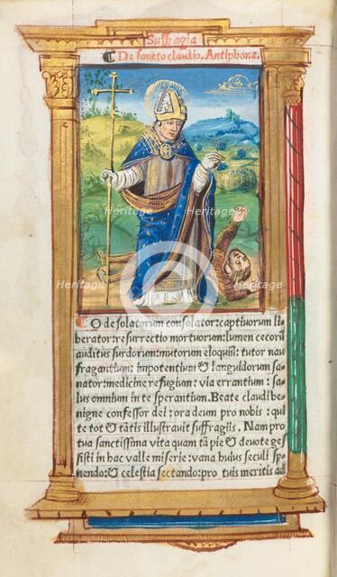 Printed Book of Hours (Use of Rome): fol. 105v, St. Claude as Bishop, 1510. Creator: Guillaume Le Rouge (French, Paris, active 1493-1517).