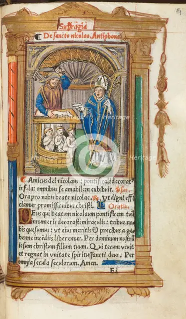 Printed Book of Hours (Use of Rome): fol. 105r, St. Nicholas, 1510. Creator: Guillaume Le Rouge (French, Paris, active 1493-1517).