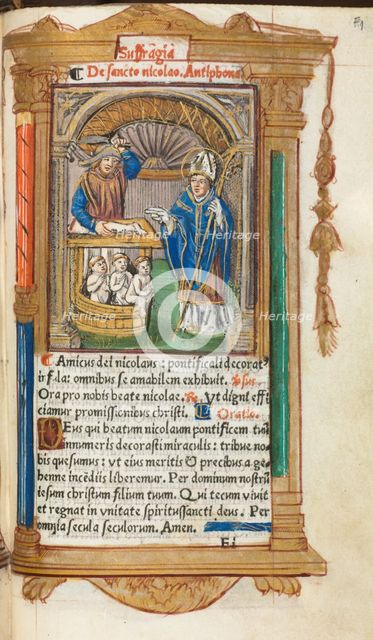 Printed Book of Hours (Use of Rome): fol. 105r, St. Nicholas, 1510. Creator: Guillaume Le Rouge (French, Paris, active 1493-1517).