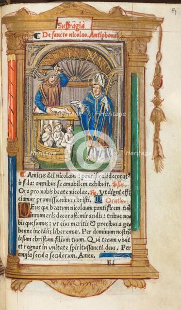 Printed Book of Hours (Use of Rome): fol. 105r, St. Nicholas, 1510. Creator: Guillaume Le Rouge (French, Paris, active 1493-1517).