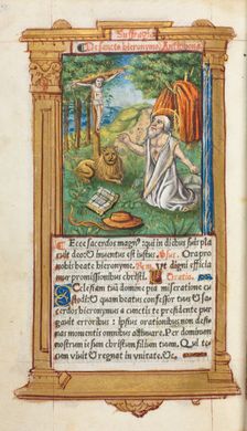 Printed Book of Hours (Use of Rome): fol. 107v, St. Jerome and the Lion, 1510. Creator: Guillaume Le Rouge (French, Paris, active 1493-1517)