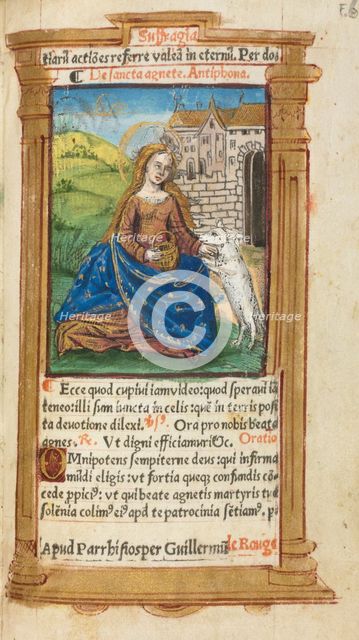 Printed Book of Hours (Use of Rome): fol. 112r, St. Agnes, 1510. Creator: Guillaume Le Rouge (French, Paris, active 1493-1517).