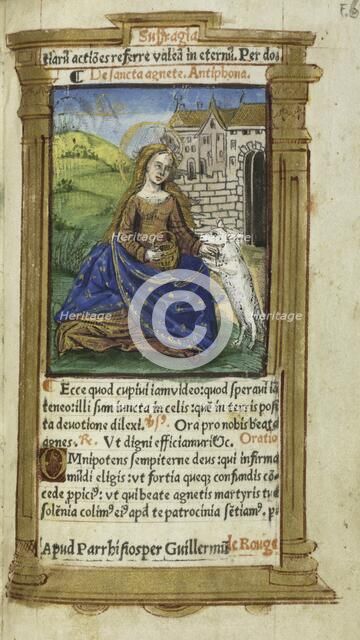 Printed Book of Hours (Use of Rome): fol. 112r, St. Agnes, 1510. Creator: Guillaume Le Rouge (French, Paris, active 1493-1517).