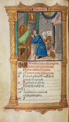 Printed Book of Hours (Use of Rome): fol. 12v, November calendar page, 1510. Creator: Guillaume Le Rouge (French, Paris, active 1493-1517)