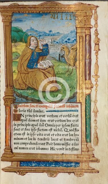 Printed Book of Hours (Use of Rome): fol. 17r, St. John on Patmos, 1510. Creator: Guillaume Le Rouge (French, Paris, active 1493-1517).