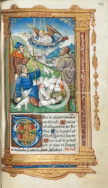 Printed Book of Hours (Use of Rome): fol. 36r, Annunciation to the Shepherds, 1510. Creator: Guillaume Le Rouge (French, Paris, active 1493-1517).