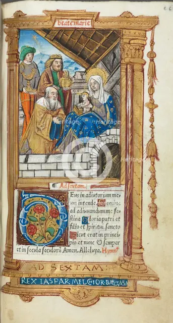 Printed Book of Hours (Use of Rome): fol. 38r, Adoration of the Magi, 1510. Creator: Guillaume Le Rouge (French, Paris, active 1493-1517).