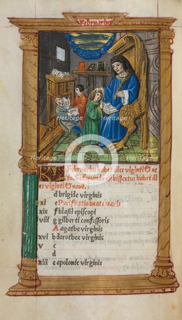 Printed Book of Hours (Use of Rome): fol. 3v, February calendar illustration, 1510. Creator: Guillaume Le Rouge (French, Paris, active 1493-1517).